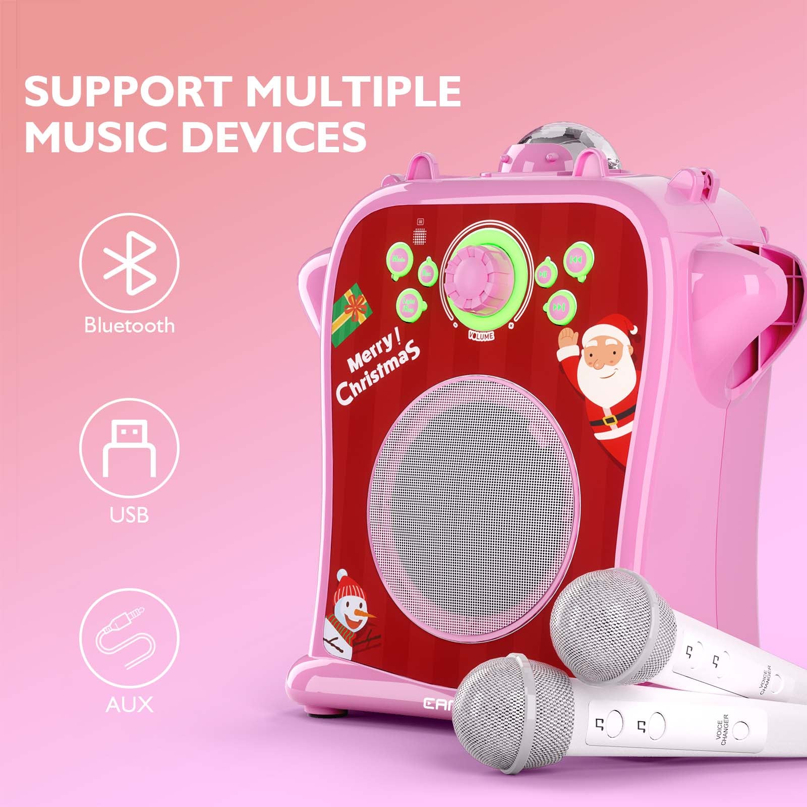 Kids Mp3 Player Karaoke Machine 2 Microphone, Built In Music