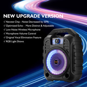 EARISE T26 RGB Portable Bluetooth PA Speaker System, Karaoke Machine Set with Wireless Microphone